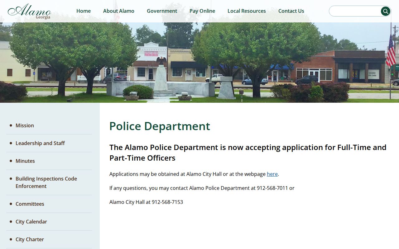 Alamo Police Department contact page relevant to Wheeler County municipal warrant service