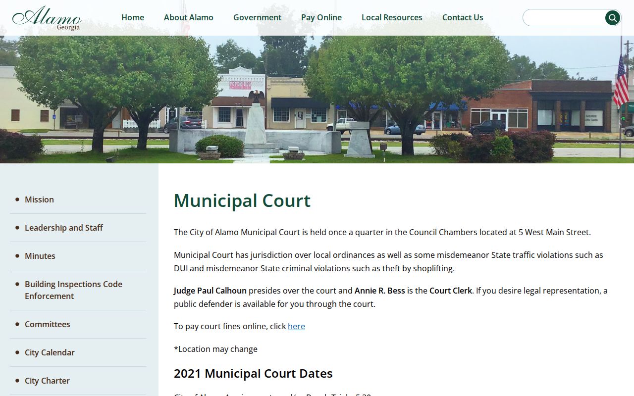Alamo Council Chambers municipal court information for Wheeler County municipal warrants