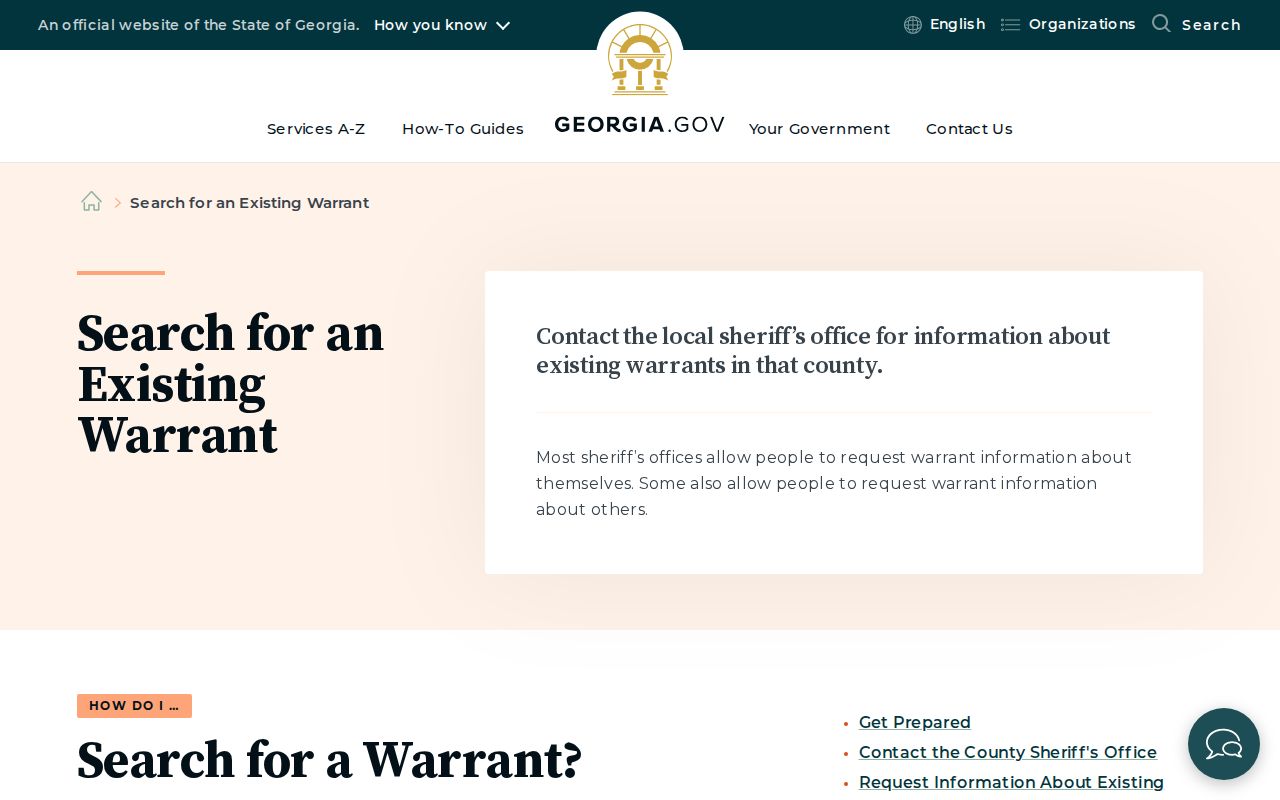 Georgia official county-by-county warrant check directions for Wheeler County